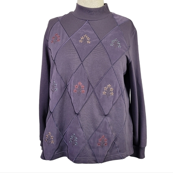 Alfred Dunner Purple Floral Dimond Pattern Grannycore Sweatshirt - 2X - Picture 1 of 6